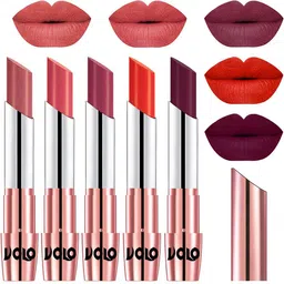 VOLO Set Of 5 Creme Matte Lipstick-3.5g Each-Light Peach-Dark Peach-Rose Pink- Coral-Wine-image-90