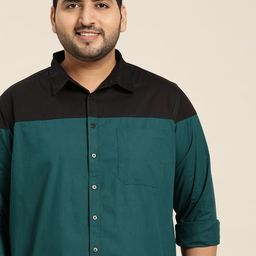 Sztori Men Plus Size Teal Green & Black Colourblocked Casual Shirt-40