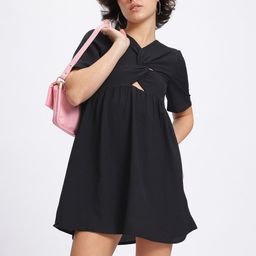 glitchez Laid-back Luxe Twisted Cut-Out Textured A-Line Mini Dress-image-27