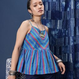 Taavi Striped Pure Cotton Nagari Weave A-Line Top-image-16