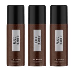 La French Men Set Of 3 Black Leather Deodorant Body Spray-150ml-3