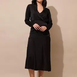 OBSHIVKA Women Mandarin Collar Wrap Midi Dress-image-6