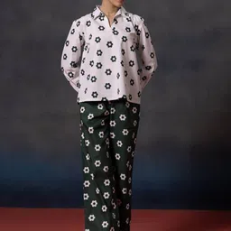 Bannos Swagger Floral Printed Shirt Collar Top With Palazzo-picture-30
