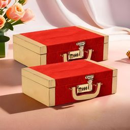 Aura Red & Gold Toned 2 Pieces 2 Rod Velvet Jewellery Organisers-7