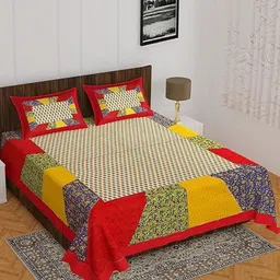 Dhawariya's Red & Yellow Geometric 144 TC Queen Bedsheet with 2 Pillow Covers-image-27