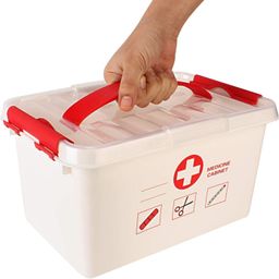 flareza Portable Double Layers Medical Box Rectangular Medicine Cabinet Household First Aid Kit Household Plastic Pill Storage Box with Detachable Tray and Handle (White & Red, Standard size) image 2