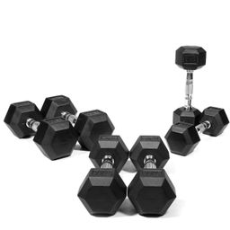 Body Maxx 50Kg Hex Dumbbells Combo. 2.5 Kg + 5 Kg + 7.5 Kg + 10 Kg X 1 Pair Each!! Hex Dumbbells Rubber Coated Combo For Home Use And Gym Use,Black image 1