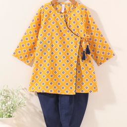 Babyhug Cotton Woven Full Sleeves Ethnic Print Kurta & Dhoti Set - Yellow-image-37