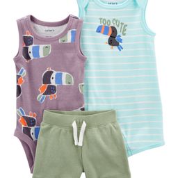 Carter's Carter's 9M Purple Toucan Romper And Shorts 3 Piece Set- Blue & Purple-image-52