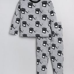Little Marine Full Sleeves All Over Question Mark Printed Tee With Coordinating Pyjama - Grey-image-10