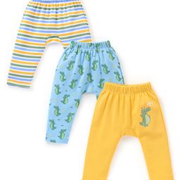 Babyhug Cotton Full Length Diaper Pants Croc Print Pack of 3 - Yellow & Blue-image-40
