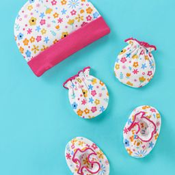 Ben Benny Cotton Knit Cap Mittens & Booties Set Star Print Pink - Cap Diameter 10.5 cm-24