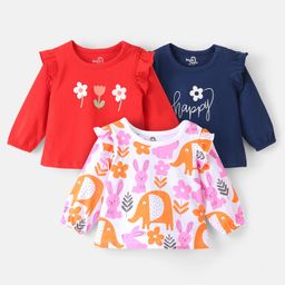 Doodle Poodle 100% Cotton Single Jersey Knit Full Sleeves T-Shirt Bunny Print Pack Of 3 - Red White & Navy Blue-image-45