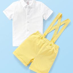 Babyhug Half Sleeves Shirt & Shorts with Suspenders Bow - Yellow-image-33