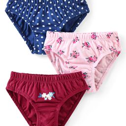 Babyhug 100% Cotton Single Jersey Panties with Floral and Polka Dots Print Pack of 3 - Multicolor-image-57