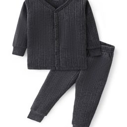 Babyhug Front Open Full Sleeves Solid Colour Thermal Vest & Legging Set - Dark Grey-image-61