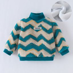 Kookie Kids Full Sleeves Turtle Neck Winter Top with Zig Zag Print  - Blue-picture-14