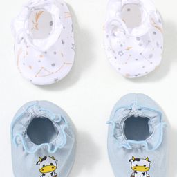 Ben Benny Interlock Cotton Knit Booties with Space & Animal Print Pack Of 2 - Light Blue & White-24