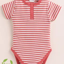 Cot & Candy Organic Cotton Half Sleeves Striped Onesie - Berry Red-picture-37