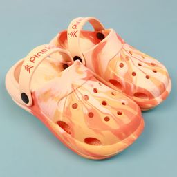 Pine Kids Back Strap Closure Clogs With Marble Print - Orange-picture-38