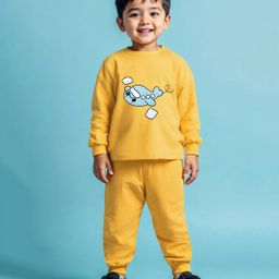 Trampoline Terry Loop Full Sleeves Aeroplane Printed Tee With Joggers Set - Yellow-image-71