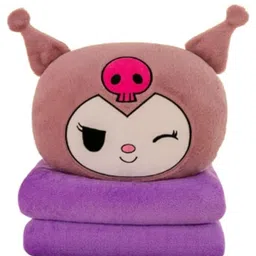 Happy Hues 2-in-1 Cinnamon Pillow with Zipper & Blanket 160 x 110 cm Soft Travel Blanket for Kids (08 Yrs) Blanket Stores Inside Cute Plush Pillow-Purple-picture-31