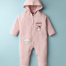 Pink Rabbit Knit Full Sleeves Footed Sleep Suits with Bunny Embroidery - Light Pink-image-75