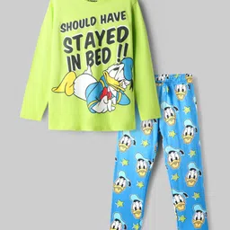 Pine Kids Disney Single Jersey Knit Full Sleeves Night Suit with Mickey Mouse & Friends Graphics - Light Green & Light Blue-picture-19