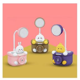 SKB Cute Cartoon Design Small Study Desk Led Lamp Rechargeable, 360° Flexible Gooseneck Lamp With Pen Holder, Pencil Sharpener - Multicolor-image-79