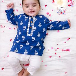 KID1 Cotton Woven Full Sleeves Floral Printed Lace Detailed Kurta Pyjama Set - Blue-image-38