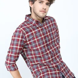KETCH Men Cutaway Collar Checked Slim Fit Casual Shirt-image-28