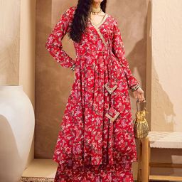 Shae by SASSAFRAS Floral Printed Anarkali Kurta with Palazzos-12