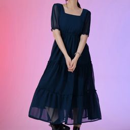 Femvy Women Square Neck Fit and Flare Midi Dress-image-11