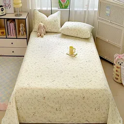 JC HOME Cream-Coloured & Pink Floral 140 TC Single Bedsheet - 1.6 m x 2.3 m-picture-39