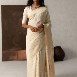 CaniBani White Silk Blend Banarasi Sarees-image-92