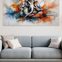 DEKORSTATION White & Blue Coloured Lord Ganesha Printed Canvas Wall Art-image-32