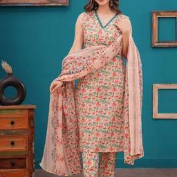 Moda Rapido Women Floral Printed Regular Pure Cotton Kurta with Trousers & Dupatta-56