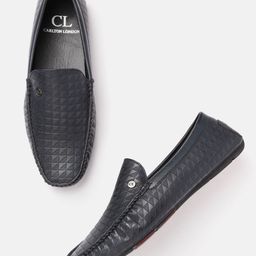 Carlton London Men Navy Blue Textured Driving Shoes-image-97
