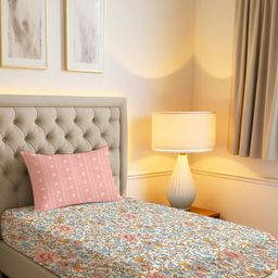 IVAZA Pink Floral 130 TC Single Bedsheet with 1 Pillow Covers-image-89