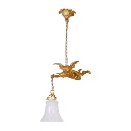 Fos Lighting Cast Aluminium Gilded Cherub Classic Hanging Light with Embossed Bell Glass Shade-image-25