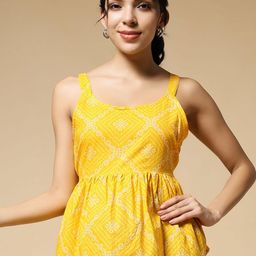 Istyle Can Women Bandhani Printed Shoulder Straps Peplum Top-image-110