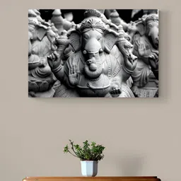 Tushaco Handicrafts Grey & Black Lord Ganesha Canvas Religious Wall Art-image-86