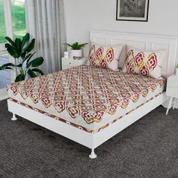 RUBOXA Brown & White Ethnic Motifs Printed Cotton 144 TC King Bedsheet Set-2.72 m x 2.55 m-image-74