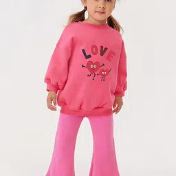 JC SPARKLE Girls Typography Printed Drop Shoulders Pure Cotton Sweatshirt With Trousers-picture-55