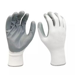 Swavind Safety Hand Gloves Durable Synthetic Fabric Latex & Nitrile Coated Palm with Abrasion Resistance Grey & White Free Size (Pack of 120 Pair)-picture-27