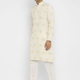 Devyom Men Embroidered Regular Thread Work Kurta with Pyjamas image 4