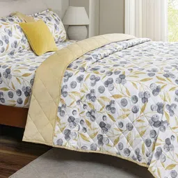 MASPAR Yellow & White Floral Printed Cotton Double Queen Superfine Bedding Set-44