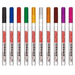 Soni Office Mate Fine Tip Ceramic Marker 3.05 mm Fine Bullet Tip Smudge-Free & Fade-Proof for Ceramic, Rock, Glass Painting, Multicolor (Pack of 10)-image-75