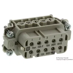 Harting Heavy Duty Connector Inserts / Modules RECTANGULAR HAN INSERT, FEM, 10WAY SCREW, 09200102812-59