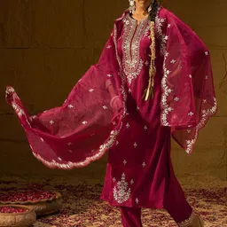 Indo Era Women Ethnic Motifs Embroidered Regular Gotta Patti Kurta with Trousers & With Dupatta-20
